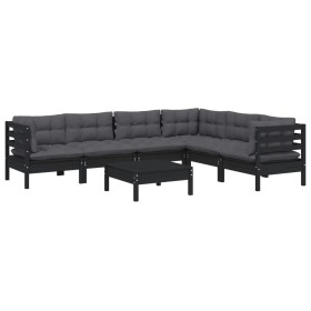 Garden furniture 7 pieces with black cushions solid pine wood by vidaXL, Garden sets - Ref: Foro24-3096693, Price: 655,38 €, ...