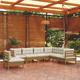 Garden furniture 7 pieces and cushions honey brown pine wood by vidaXL, Garden sets - Ref: Foro24-3096722, Price: 639,99 €, D...