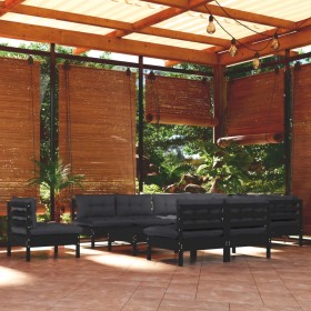 Muebles de jardín 11 pzas con cojines negro madera maciza pino de vidaXL, Conjuntos de jardín - Ref: Foro24-3096765, Precio: ...