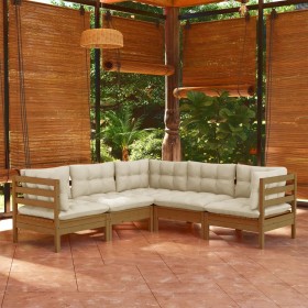 Muebles de jardín 5 pzas y cojines madera de pino marrón miel de vidaXL, Conjuntos de jardín - Ref: Foro24-3096674, Precio: 5...