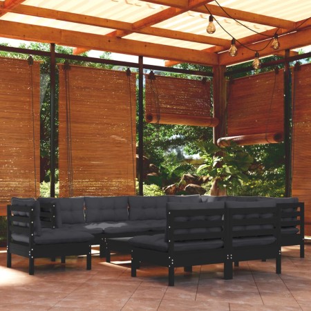 Muebles de jardín 10 pzas con cojines negro madera maciza pino de vidaXL, Conjuntos de jardín - Ref: Foro24-3096753, Precio: ...