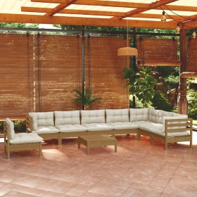 Garden furniture 9 pieces and cushions honey brown pine wood by vidaXL, Garden sets - Ref: Foro24-3096740, Price: 822,99 €, D...