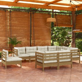 Garden furniture 9 pieces and cushions honey brown pine wood by vidaXL, Garden sets - Ref: Foro24-3096770, Price: 871,99 €, D...