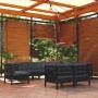 9-piece garden furniture set with black cushions, made of solid pine wood. by vidaXL, Garden sets - Ref: Foro24-3096771, Pric...