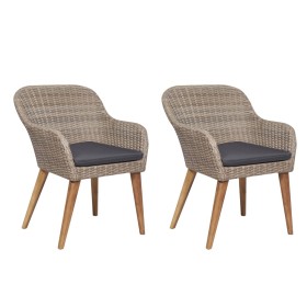 Garden chairs with cushions, 2 units, synthetic brown rattan by vidaXL, Garden chairs - Ref: Foro24-44156, Price: 225,67 €, D...