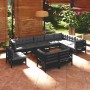 Muebles de jardín 11 pzas con cojines negro madera maciza pino de vidaXL, Conjuntos de jardín - Ref: Foro24-3096789, Precio: ...