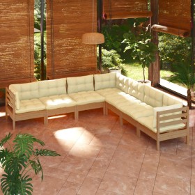 Garden furniture 7 pieces and cushions honey brown pine wood by vidaXL, Garden sets - Ref: Foro24-3096794, Price: 639,44 €, D...