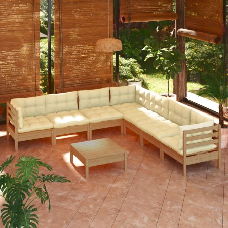 8-piece garden furniture set with pine wood cushions in honey brown. by vidaXL, Garden sets - Ref: Foro24-3096800, Price: 743...