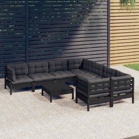 Muebles de jardín 9 pzas y cojines negro madera de pino de vidaXL, Conjuntos de jardín - Ref: Foro24-3096981, Precio: 854,15 ...