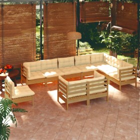 Muebles de jardín 10 pzas y cojines madera de pino marrón miel de vidaXL, Conjuntos de jardín - Ref: Foro24-3096782, Precio: ...