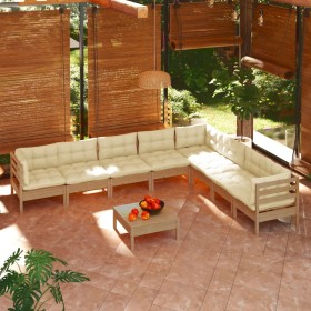 Garden furniture 9 pieces and cushions honey brown pine wood by vidaXL, Garden sets - Ref: Foro24-3096812, Price: 822,07 €, D...