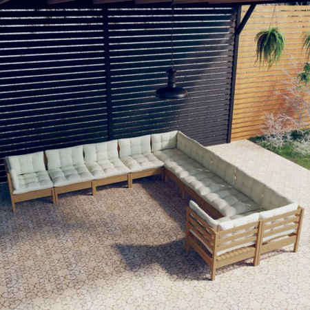 Garden furniture set 10 pieces and cushions made of honey brown pine wood. by vidaXL, Garden sets - Ref: Foro24-3097010, Pric...