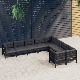 9-piece garden furniture set with black cushions made of pine wood. by vidaXL, Garden sets - Ref: Foro24-3096987, Price: 867,...