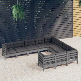 Garden furniture 10 pieces and gray pine wood cushions by vidaXL, Garden sets - Ref: Foro24-3096997, Price: 919,47 €, Discoun...