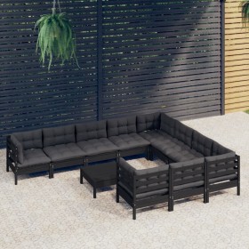 Muebles de jardín 11 pzas y cojines negro madera de pino de vidaXL, Conjuntos de jardín - Ref: Foro24-3097005, Precio: 1,00 €...