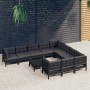 Garden furniture 11 pieces and black pine wood cushions by vidaXL, Garden sets - Ref: Foro24-3097005, Price: 1,00 €, Discount: %