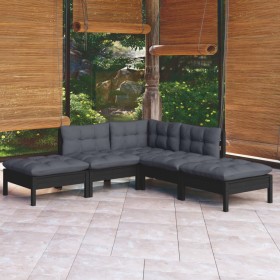 Muebles de jardín 5 pzas con cojines negro madera de pino de vidaXL, Conjuntos de jardín - Ref: Foro24-3096314, Precio: 428,9...