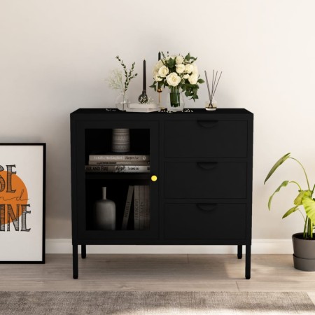 Steel and black tempered glass sideboard 75x35x70 cm by vidaXL, Sideboards - Ref: Foro24-336073, Price: 165,17 €, Discount: %