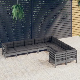 Muebles de jardín 9 pzas y cojines gris madera de pino de vidaXL, Conjuntos de jardín - Ref: Foro24-3096985, Precio: 841,94 €...