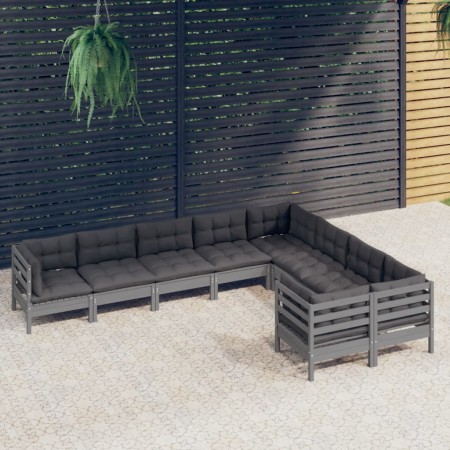 9 Stk. Gartenmöbel und Kissen aus grauem Kiefernholz von vidaXL, Gartensets - Ref: Foro24-3096985, Preis: 841,23 €, Rabatt: %