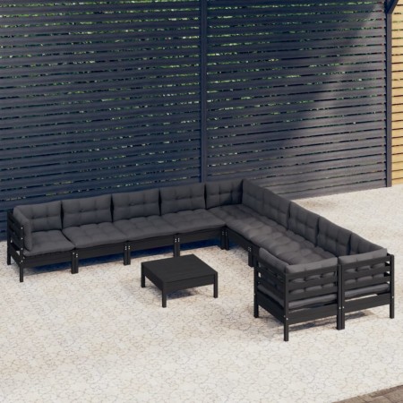 Garden furniture 11 pieces and black pine wood cushions by vidaXL, Garden sets - Ref: Foro24-3097017, Price: 1,00 €, Discount: %