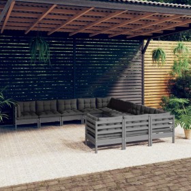 Garden furniture 11 pieces and gray pine wood cushions by vidaXL, Garden sets - Ref: Foro24-3097021, Price: 1,00 €, Discount: %