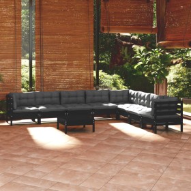 Muebles de jardín 9 pzas y cojines negro madera maciza de pino de vidaXL, Conjuntos de jardín - Ref: Foro24-3096813, Precio: ...