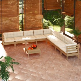 Muebles de jardín 10 pzas y cojines madera de pino marrón miel de vidaXL, Conjuntos de jardín - Ref: Foro24-3096824, Precio: ...