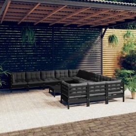 Garden furniture 12 pieces with black pine wood cushions by vidaXL, Garden sets - Ref: Foro24-3097029, Price: 1,00 €, Discoun...