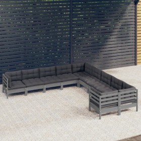 Garden furniture 10 pieces and gray pine wood cushions by vidaXL, Garden sets - Ref: Foro24-3097009, Price: 920,23 €, Discoun...