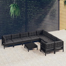 Garden furniture set, 10 pieces with black cushions, made of pine wood. by vidaXL, Garden sets - Ref: Foro24-3096993, Price: ...