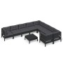 Garden furniture set, 10 pieces with black cushions, made of pine wood. by vidaXL, Garden sets - Ref: Foro24-3096993, Price: ...