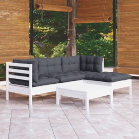 Muebles de jardín 5 pzas con cojines blanco madera de pino de vidaXL, Conjuntos de jardín - Ref: Foro24-3096353, Precio: 427,...