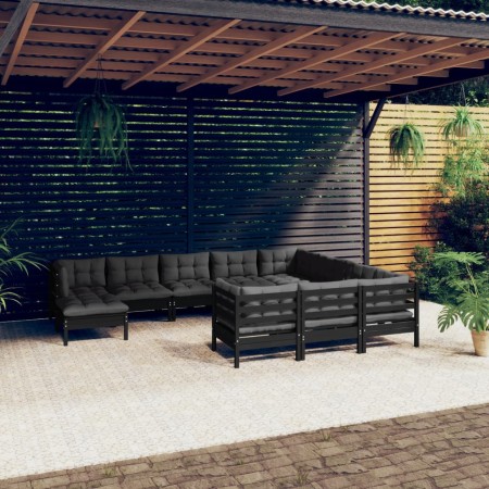 Garden furniture 11 pieces and black pine wood cushions by vidaXL, Garden sets - Ref: Foro24-3097047, Price: 1,00 €, Discount: %