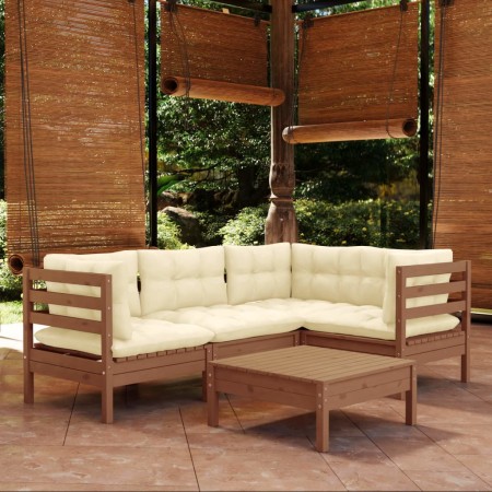 Muebles de jardín 5 pzas y cojines madera de pino marrón miel de vidaXL, Conjuntos de jardín - Ref: Foro24-3096379, Precio: 4...