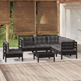 Muebles de jardín 6 pzas con cojines negro madera de pino de vidaXL, Conjuntos de jardín - Ref: Foro24-3096416, Precio: 565,2...