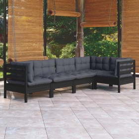 5-piece garden furniture set with black cushions made of pine wood by vidaXL, Garden sets - Ref: Foro24-3096386, Price: 492,9...