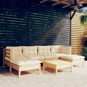 Garden furniture 7 pieces cream pine wood cushions by vidaXL, Garden sets - Ref: Foro24-3097085, Price: 502,99 €, Discount: %