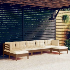 Garden furniture 7 pieces and cushions honey brown pine wood by vidaXL, Garden sets - Ref: Foro24-3097094, Price: 646,99 €, D...