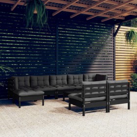 Garden furniture 10 pieces with black pine wood cushions by vidaXL, Garden sets - Ref: Foro24-3097113, Price: 998,82 €, Disco...