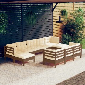 Garden furniture 10 pieces and cushions honey brown pine wood by vidaXL, Garden sets - Ref: Foro24-3097142, Price: 919,99 €, ...