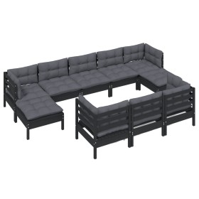 Garden furniture set 10 pieces with black cushions, solid pine wood. by vidaXL, Garden sets - Ref: Foro24-3097143, Price: 972...