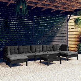 8-piece garden furniture set with black cushions made of pine wood by vidaXL, Garden sets - Ref: Foro24-3097101, Price: 831,5...