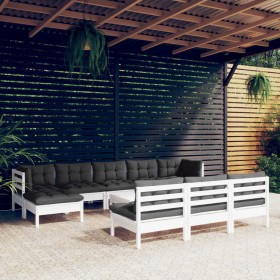 Garden furniture set 11 pieces with white cushions pine wood by vidaXL, Garden sets - Ref: Foro24-3097122, Price: 922,71 €, D...