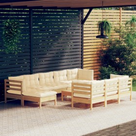 Garden furniture 11 pieces and cushions solid cream pine wood by vidaXL, Garden sets - Ref: Foro24-3097145, Price: 858,14 €, ...