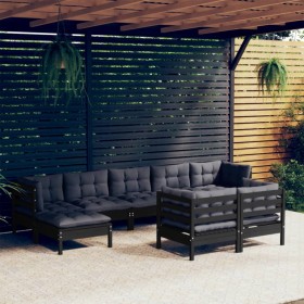 Garden furniture 9 pieces and cushions black solid pine wood by vidaXL, Garden sets - Ref: Foro24-3097131, Price: 864,99 €, D...