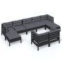 Muebles de jardín 9 pzas y cojines negro madera maciza de pino de vidaXL, Conjuntos de jardín - Ref: Foro24-3097131, Precio: ...