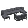 Muebles de jardín 9 pzas y cojines negro madera maciza de pino de vidaXL, Conjuntos de jardín - Ref: Foro24-3097131, Precio: ...