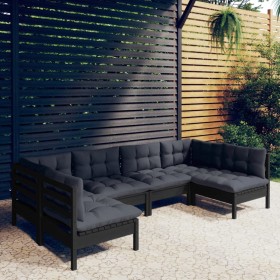 6-piece garden furniture set with black cushions, made of solid pine wood. by vidaXL, Garden sets - Ref: Foro24-3097155, Pric...