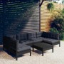 Garden furniture 7 pieces and cushions black solid pine wood by vidaXL, Garden sets - Ref: Foro24-3097161, Price: 630,29 €, D...